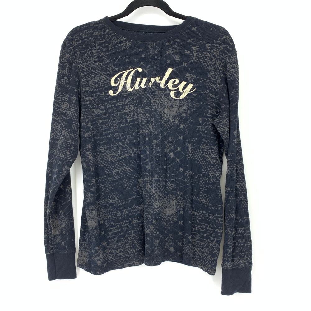 Hurley Men's Size M Crew Neck Logo Thermal T-Shirts Long Sleeve Black/Gray